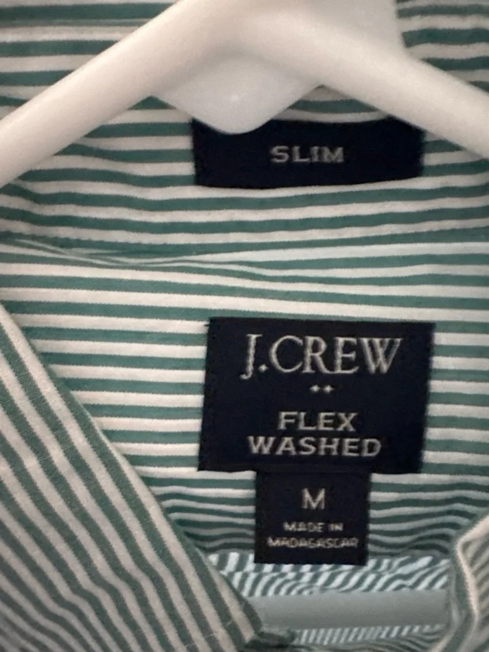 J. Crew Green and White Striped Dress Shirt